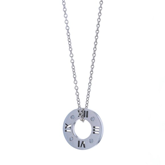 Tiffany & Co. Atlas Diamond Pendant Necklace 16" White Gold 18k Round Brilliant